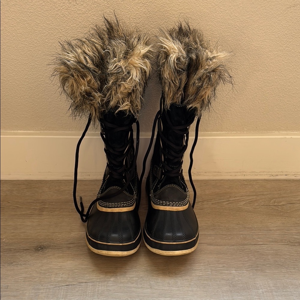 Sorel Joan of Arctic Faux Fur Trim Black Winter Waterproof Boots